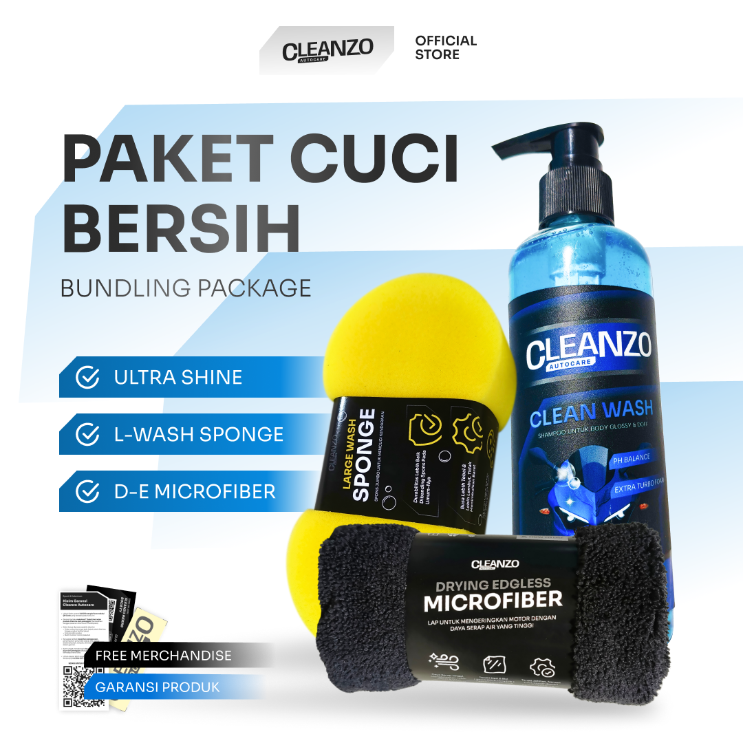 paket cuci bersih (clean wash, large wash sponge, & drying edgless microfiber)
