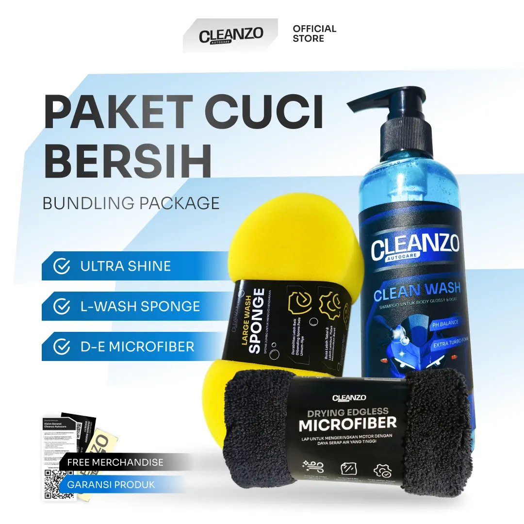 paket cuci bersih (clean wash, large wash sponge, & drying edgless microfiber)